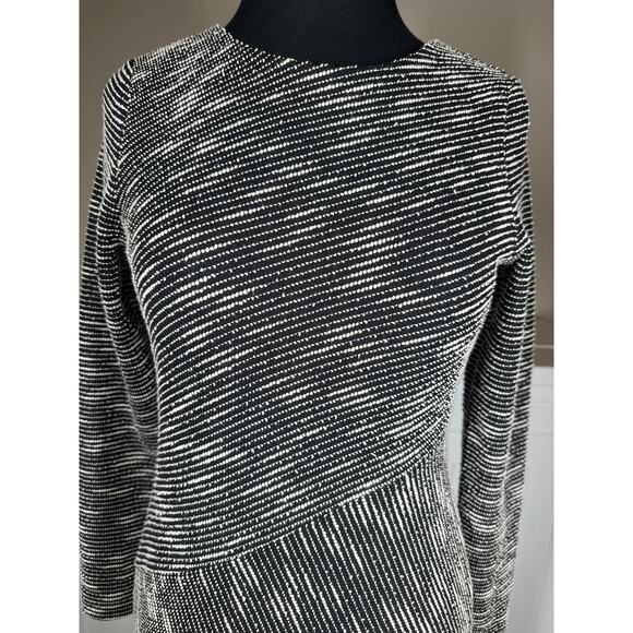 Banana Republic Black White Tweed Striped Sheath Long Sleeve Cocktail Dress Sz 0 - Picture 2 of 15